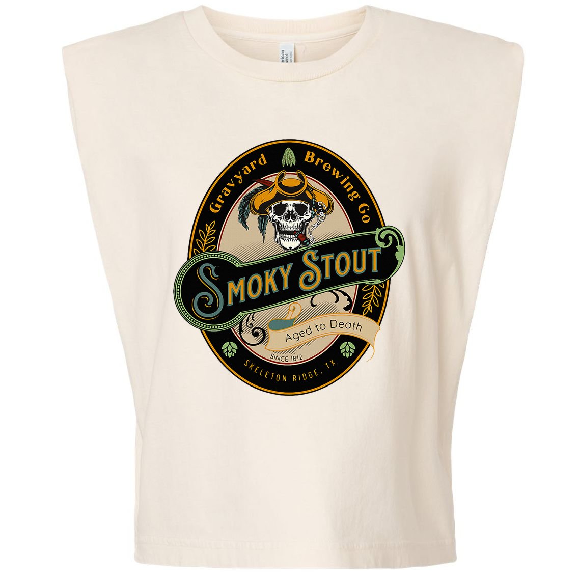 Graveyard Brewery Craft Beer Label Skeleton With Cigar Garment-Dyed Women's Muscle Tee