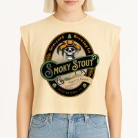 Graveyard Brewery Craft Beer Label Skeleton With Cigar Garment-Dyed Women's Muscle Tee