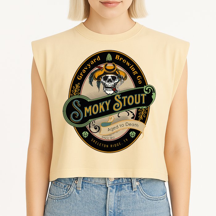 Graveyard Brewery Craft Beer Label Skeleton With Cigar Garment-Dyed Women's Muscle Tee