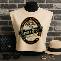 Graveyard Brewery Craft Beer Label Skeleton With Cigar Garment-Dyed Women's Muscle Tee