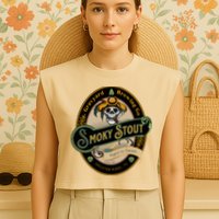 Graveyard Brewery Craft Beer Label Skeleton With Cigar Garment-Dyed Women's Muscle Tee