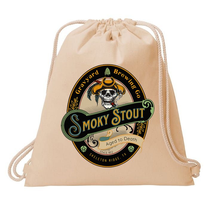 Graveyard Brewery Craft Beer Label Skeleton With Cigar Drawstring Bag