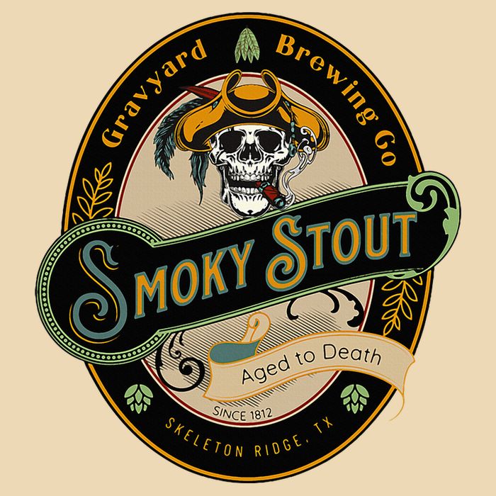 Graveyard Brewery Craft Beer Label Skeleton With Cigar Drawstring Bag