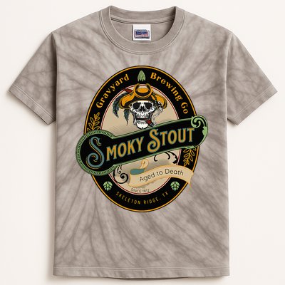Graveyard Brewery Craft Beer Label Skeleton With Cigar Kids Tie-Dye T-Shirt