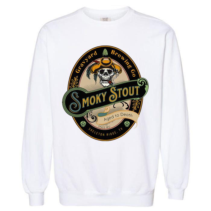 Graveyard Brewery Craft Beer Label Skeleton With Cigar Garment-Dyed Sweatshirt
