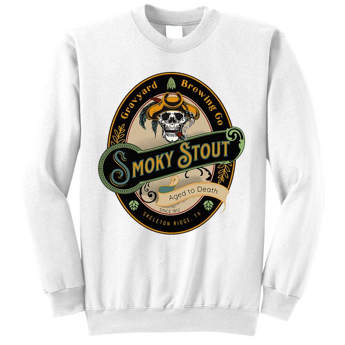 Graveyard Brewery Craft Beer Label Skeleton With Cigar Sweatshirt