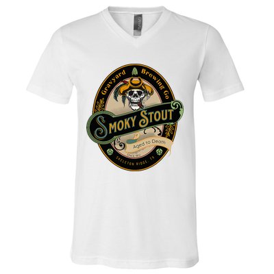 Graveyard Brewery Craft Beer Label Skeleton With Cigar V-Neck T-Shirt