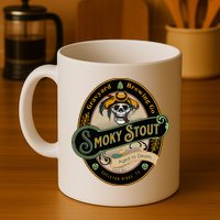 Graveyard Brewery Craft Beer Label Skeleton With Cigar Mug