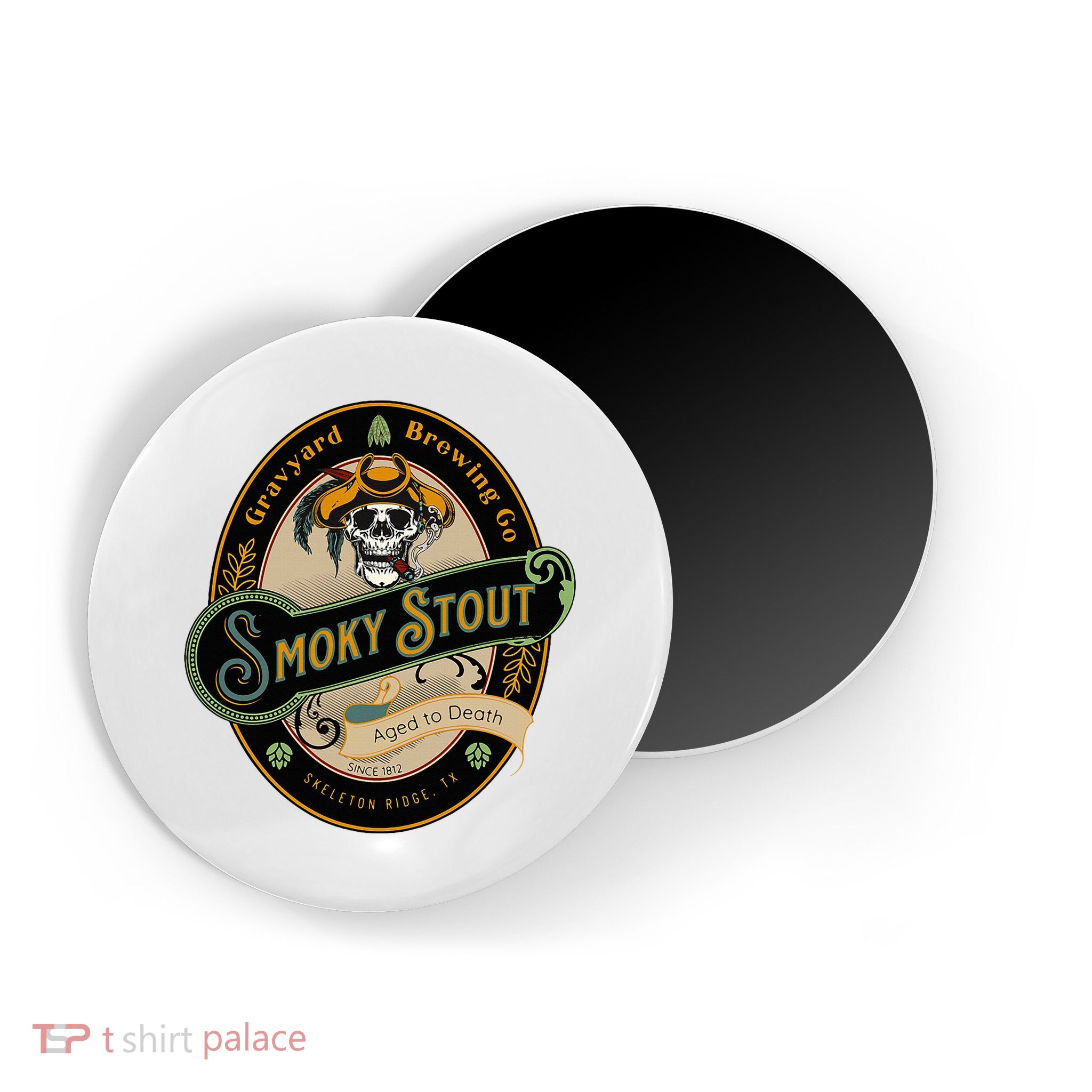 Graveyard Brewery Craft Beer Label Skeleton With Cigar Magnet