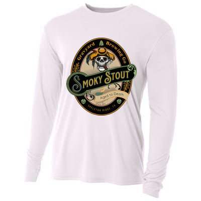 Graveyard Brewery Craft Beer Label Skeleton With Cigar Cooling Performance Long Sleeve Crew