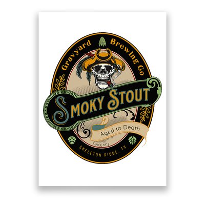 Graveyard Brewery Craft Beer Label Skeleton With Cigar Poster