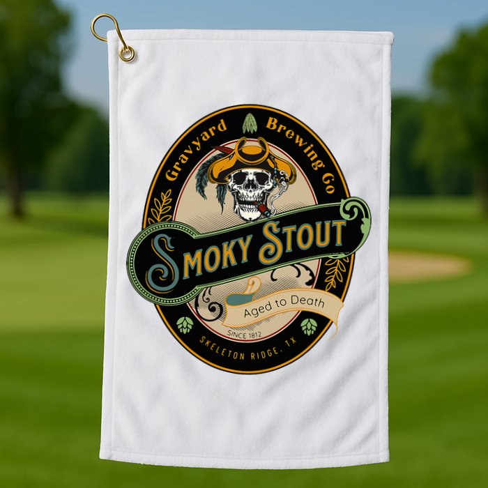 Graveyard Brewery Craft Beer Label Skeleton With Cigar Golf Towel