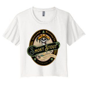 Graveyard Brewery Craft Beer Label Skeleton With Cigar Women's Crop Top Tee