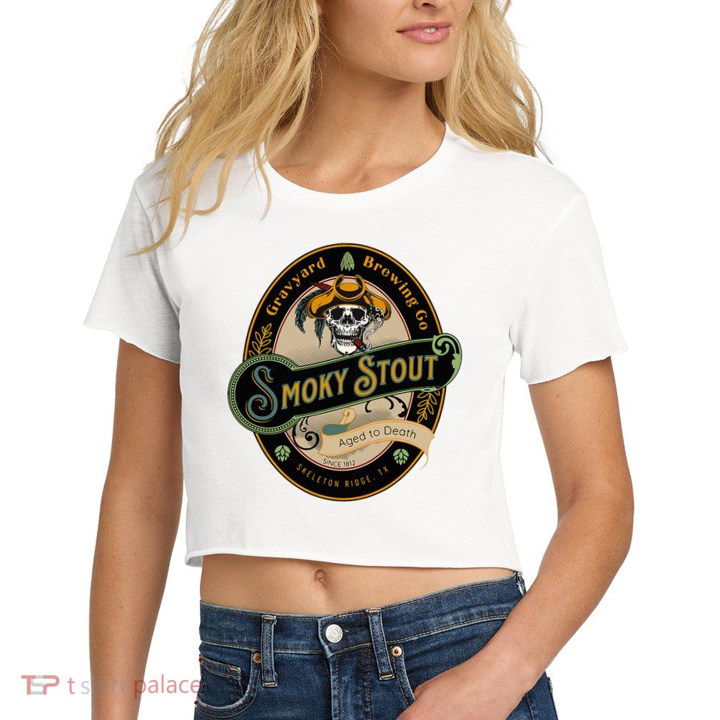 Graveyard Brewery Craft Beer Label Skeleton With Cigar Crop Top