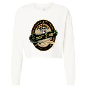 Graveyard Brewery Craft Beer Label Skeleton With Cigar Cropped Pullover Crew