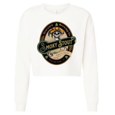 Graveyard Brewery Craft Beer Label Skeleton With Cigar Cropped Pullover Crew