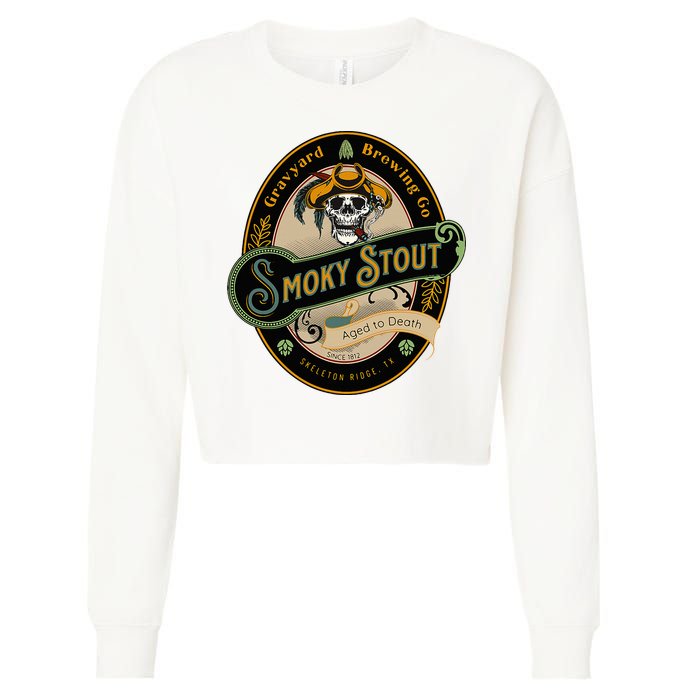 Graveyard Brewery Craft Beer Label Skeleton With Cigar Cropped Pullover Crew