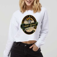 Graveyard Brewery Craft Beer Label Skeleton With Cigar Cropped Pullover Crew