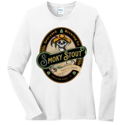 Graveyard Brewery Craft Beer Label Skeleton With Cigar Ladies Long Sleeve Shirt