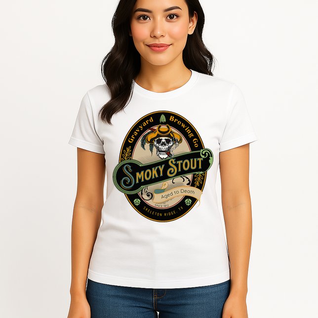 Graveyard Brewery Craft Beer Label Skeleton With Cigar Womens T-Shirt