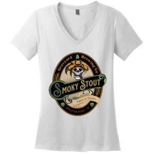 Graveyard Brewery Craft Beer Label Skeleton With Cigar Women's V-Neck T-Shirt