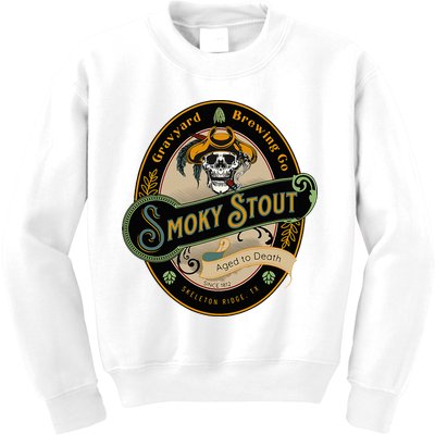 Graveyard Brewery Craft Beer Label Skeleton With Cigar Kids Sweatshirt