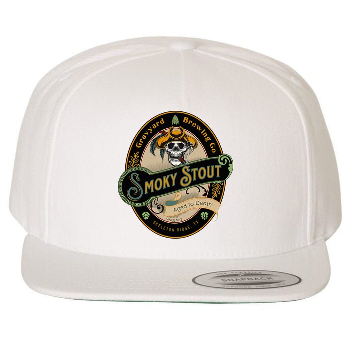 Graveyard Brewery Craft Beer Label Skeleton With Cigar Wool Snapback Cap