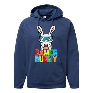 Gamer Bunny Cute Easter Video Game Gaming Performance Fleece Hoodie