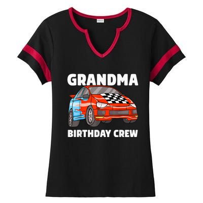 Grandma Birthday Crew Race Car Nana Racing Car Theme Ladies Halftime Notch Neck Tee