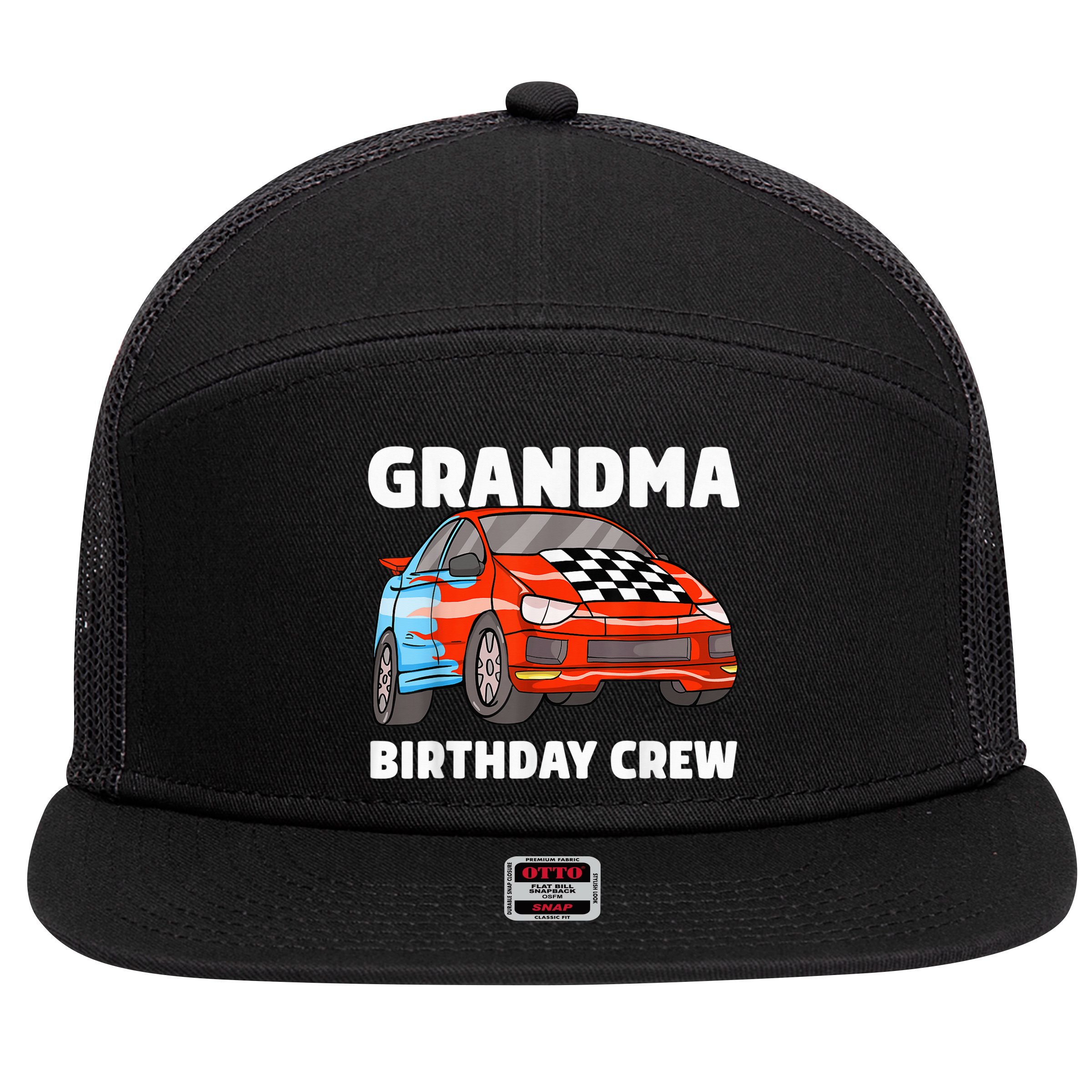 Grandma Birthday Crew Race Car Nana Racing Car Theme 7 Panel Mesh Trucker Snapback Hat