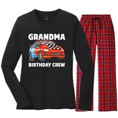 Grandma Birthday Crew Race Car Nana Racing Car Theme Women's Long Sleeve Flannel Pajama Set 