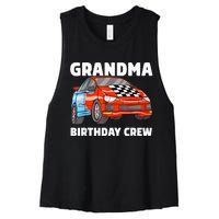 Grandma Birthday Crew Race Car Nana Racing Car Theme Women's Racerback Cropped Tank