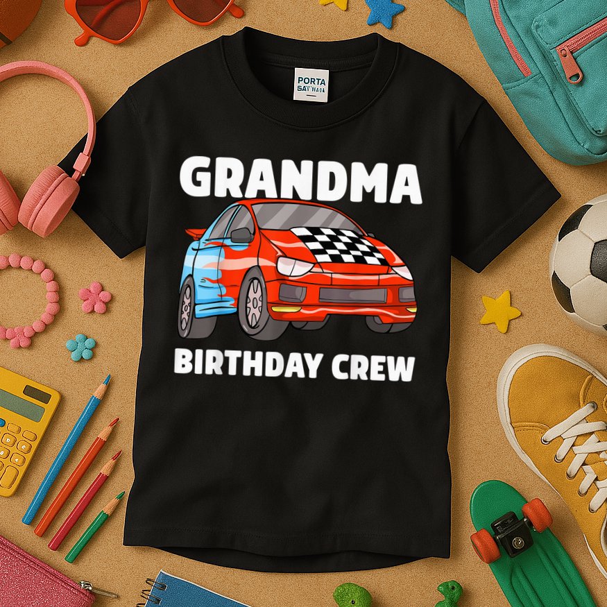 Grandma Birthday Crew Race Car Nana Racing Car Theme Kids T-Shirt