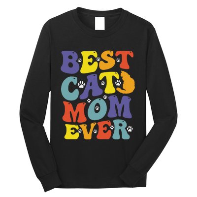 Groovy Best Cat Mom Ever Mother's Day Cats Lover Funny Long Sleeve Shirt