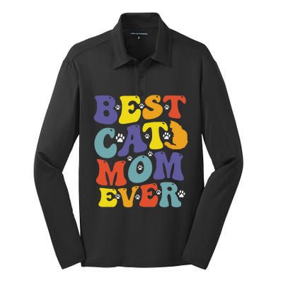 Groovy Best Cat Mom Ever Mother's Day Cats Lover Funny Silk Touch Performance Long Sleeve Polo