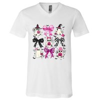 Ghost Bow Coquette Halloween Spooky Season V-Neck T-Shirt