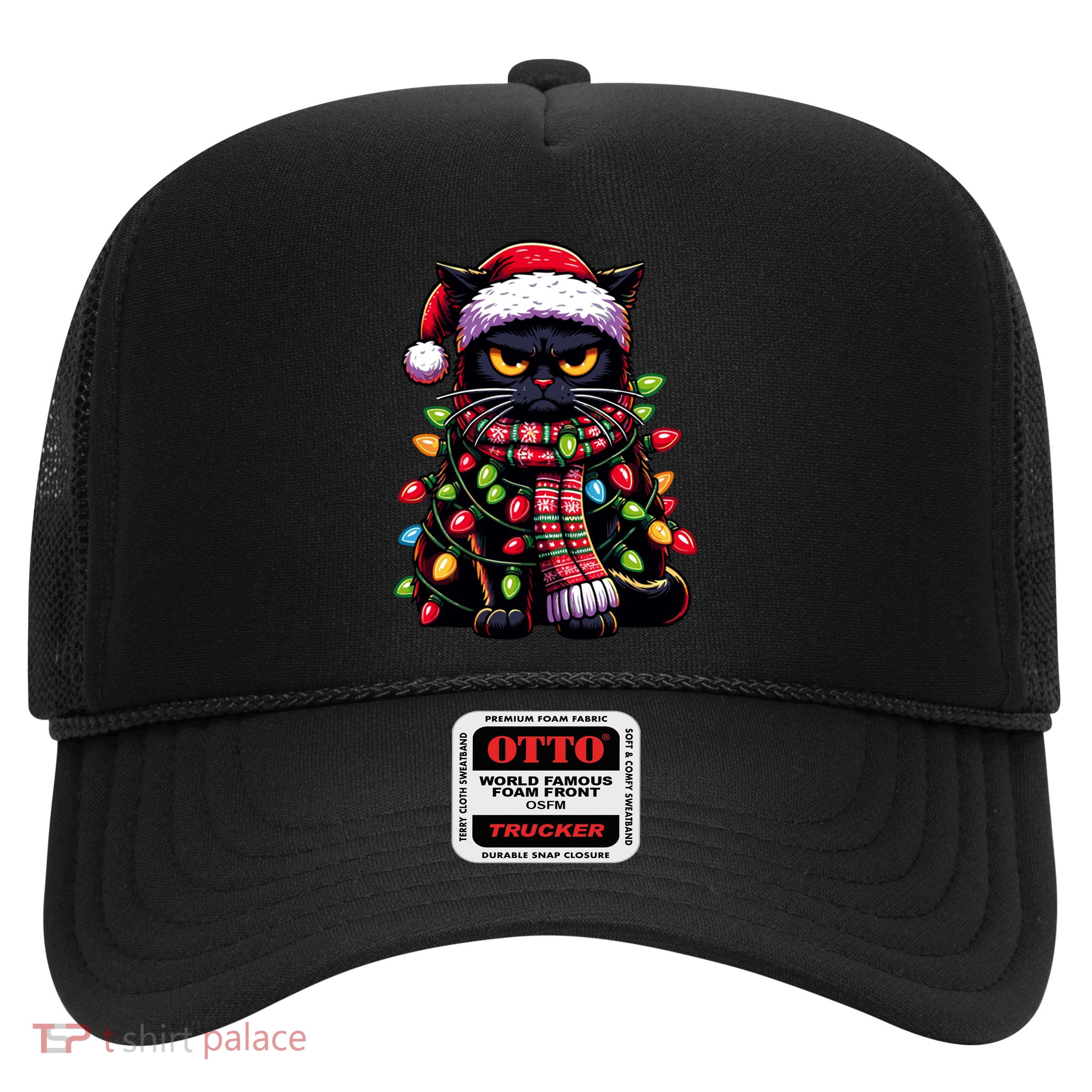 Grumpy Black Cat Meowy Xmas Christmas Outfit Cat Dad Cat Mom Meaningful Gift Trucker Hat