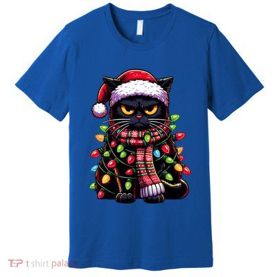 Grumpy Black Cat Meowy Xmas Christmas Outfit Cat Dad Cat Mom Meaningful Gift Premium T-Shirt