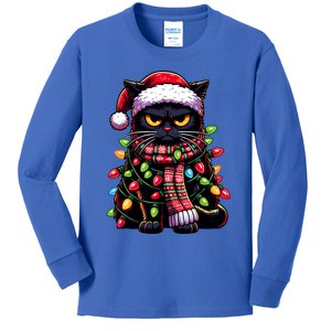 Grumpy Black Cat Meowy Xmas Christmas Outfit Cat Dad Cat Mom Meaningful Gift Kids Long Sleeve Shirt