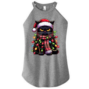 Grumpy Black Cat Meowy Xmas Christmas Outfit Cat Dad Cat Mom Meaningful Gift Women's Perfect Tri Rocker Tank