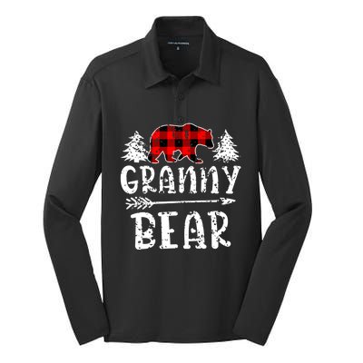 Granny Bear Cute Gift Grandma Christmas Red Buffalo Plaid Xmas Gift Silk Touch Performance Long Sleeve Polo