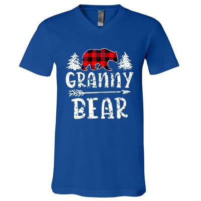 Granny Bear Cute Gift Grandma Christmas Red Buffalo Plaid Xmas Gift V-Neck T-Shirt