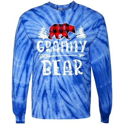 Granny Bear Cute Gift Grandma Christmas Red Buffalo Plaid Xmas Gift Tie-Dye Long Sleeve Shirt