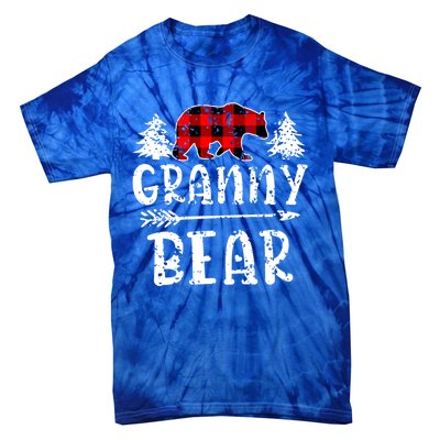 Granny Bear Cute Gift Grandma Christmas Red Buffalo Plaid Xmas Gift Tie-Dye T-Shirt