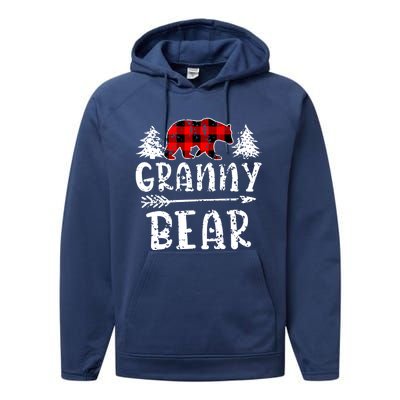 Granny Bear Cute Gift Grandma Christmas Red Buffalo Plaid Xmas Gift Performance Fleece Hoodie