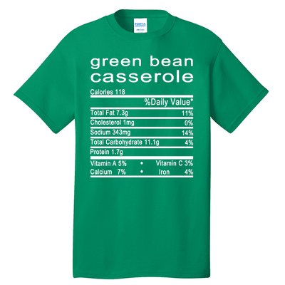 Green Bean Casserole Nutrition Facts Label Tall T-Shirt