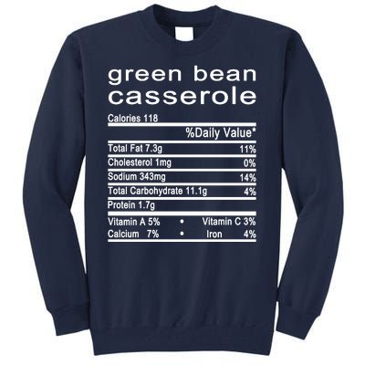 Green Bean Casserole Nutrition Facts Label Tall Sweatshirt