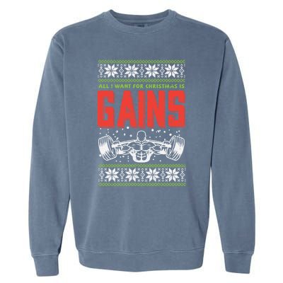 Gains Bodybuilder Christmas Sweater Gym Weightlifter Gift Great Gift Garment-Dyed Sweatshirt