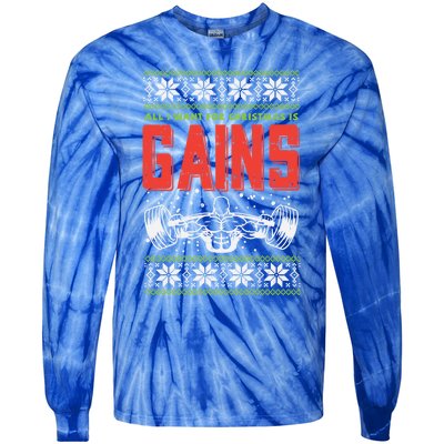 Gains Bodybuilder Christmas Sweater Gym Weightlifter Gift Great Gift Tie-Dye Long Sleeve Shirt