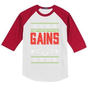 Gains Bodybuilder Christmas Sweater Gym Weightlifter Gift Great Gift Kids Colorblock Raglan Jersey